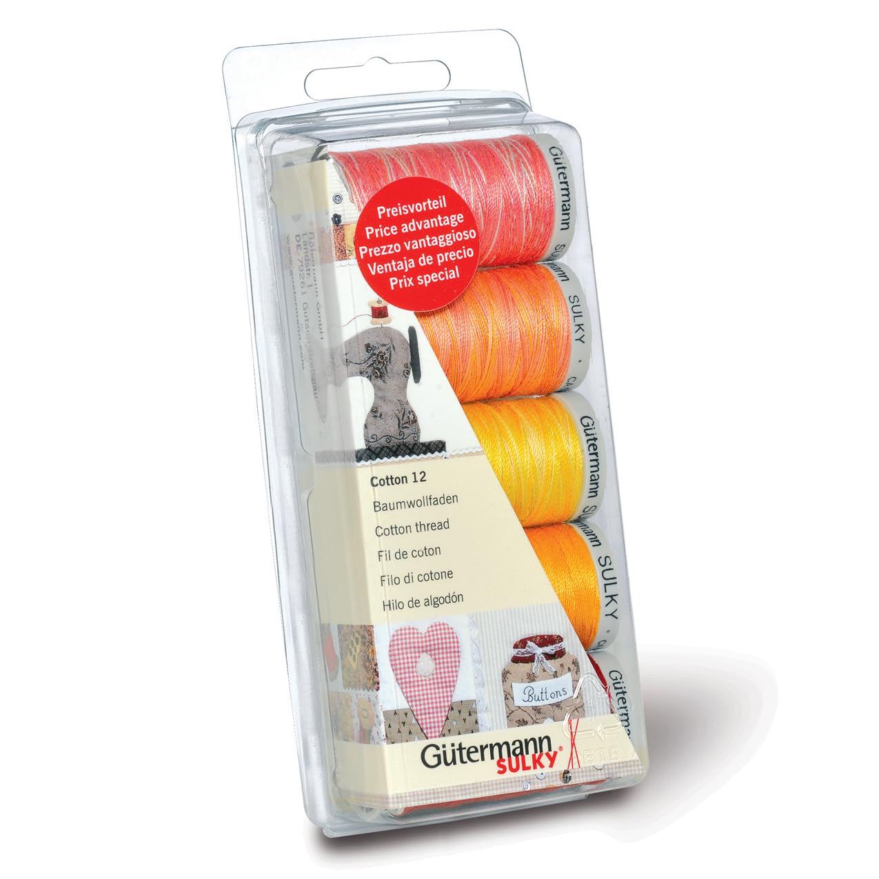 Gutermann Embroidery 12 100 Percent Machine Cotton Thread Set, Sunny