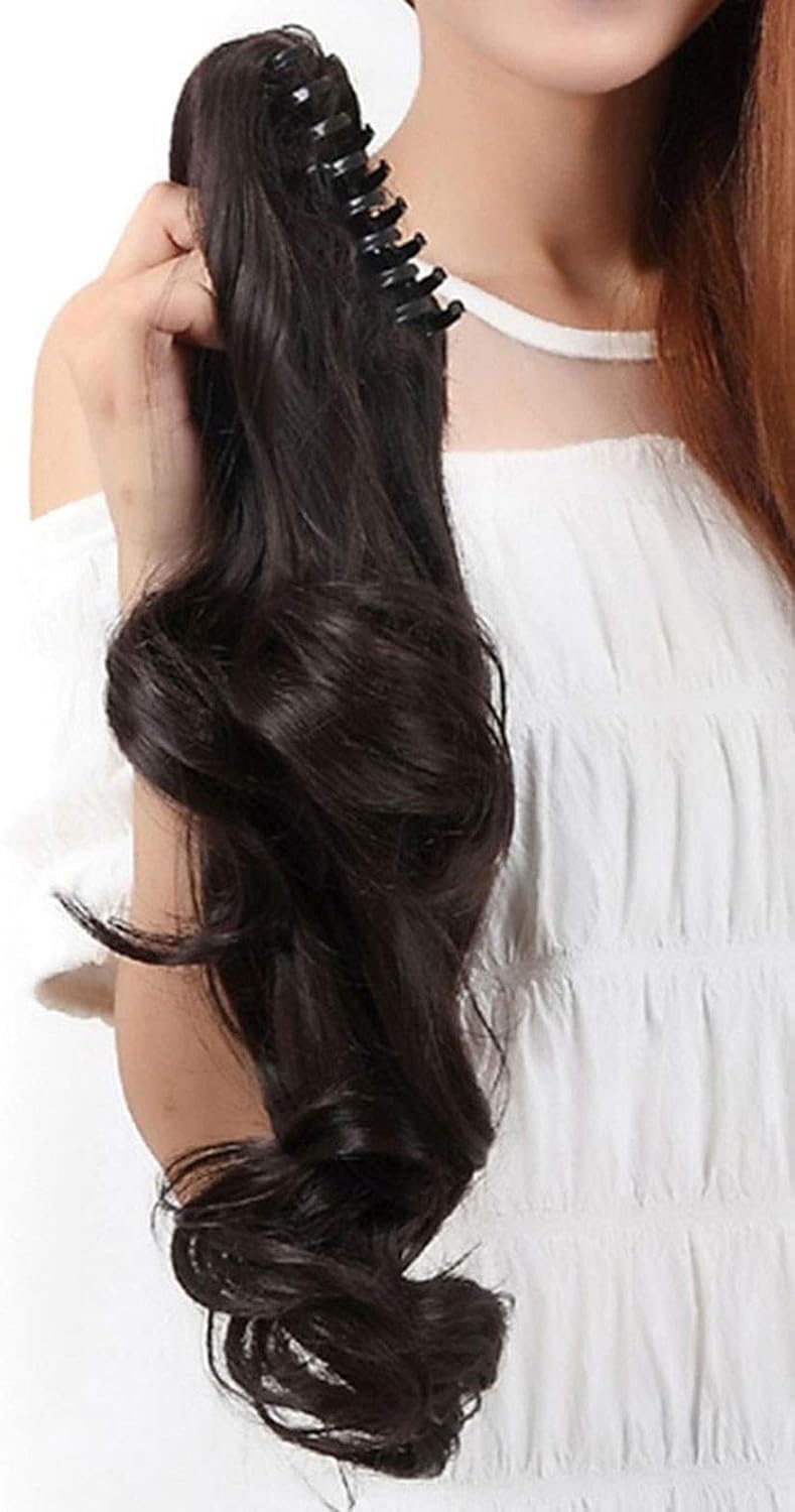 S-Noilite claw on ponytail, clip-in hair extensions long wavy hair ponytail, Dark Brown, 18 inch - Image 4