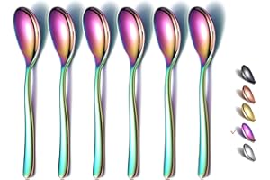 Rainbow Demitasse Espresso Spoons, 5.5'' Mini Coffee Spoons, Stainless Steel Small Spoons,Tea Spoons for Dessert, Set of 6, D