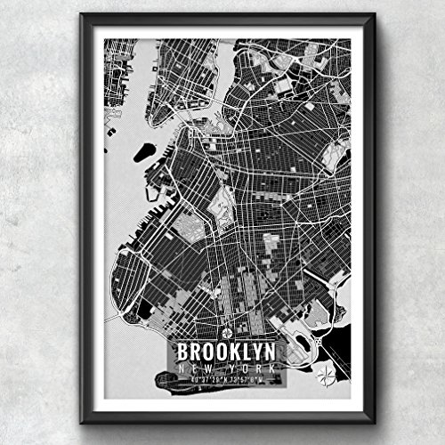 Brooklyn New York Map with Coordinates, Brooklyn Wall Art, Brooklyn Map, Map Art, Map Print, Brooklyn Print, Brooklyn Art, Brooklyn Gift