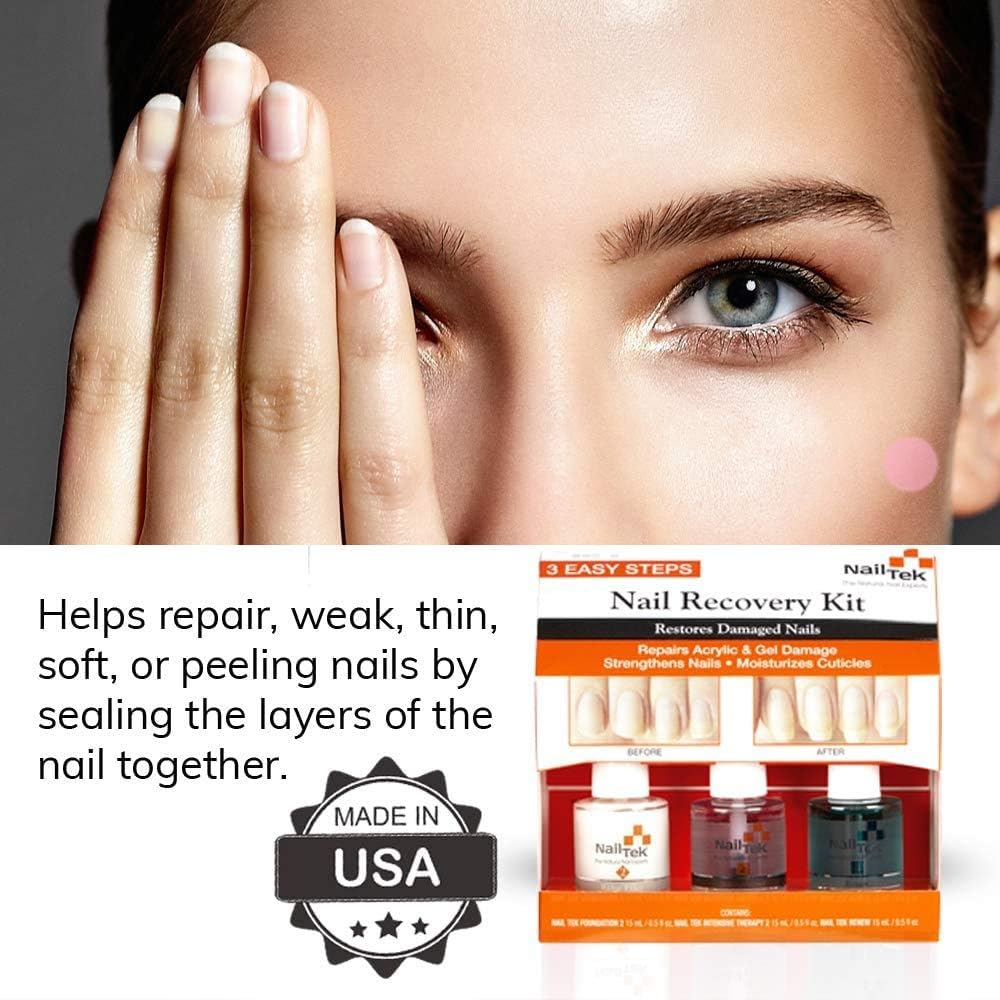 NailTek Nail Recovery Kit, Cuticle Oil, Strengthener, Ridge Filler - restore damaged nails in 3 steps: Beauty