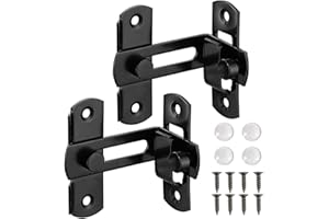 XQDWX 90 Degree Barrel Bolt Door Lock, thickened Stainless Steel Door Lock, Sliding door latch, With Bumper Pads, Black, 4 Inch, 2 Pack, 904BB-BL-2