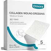 Dimora Collagen Wound Dressing 2"X2" 5PCS | 100% Bovine Type I Collagen Sponge, High Absorbency (4x Fluid), Biodegradable, For Chronic &amp; Acute Wounds