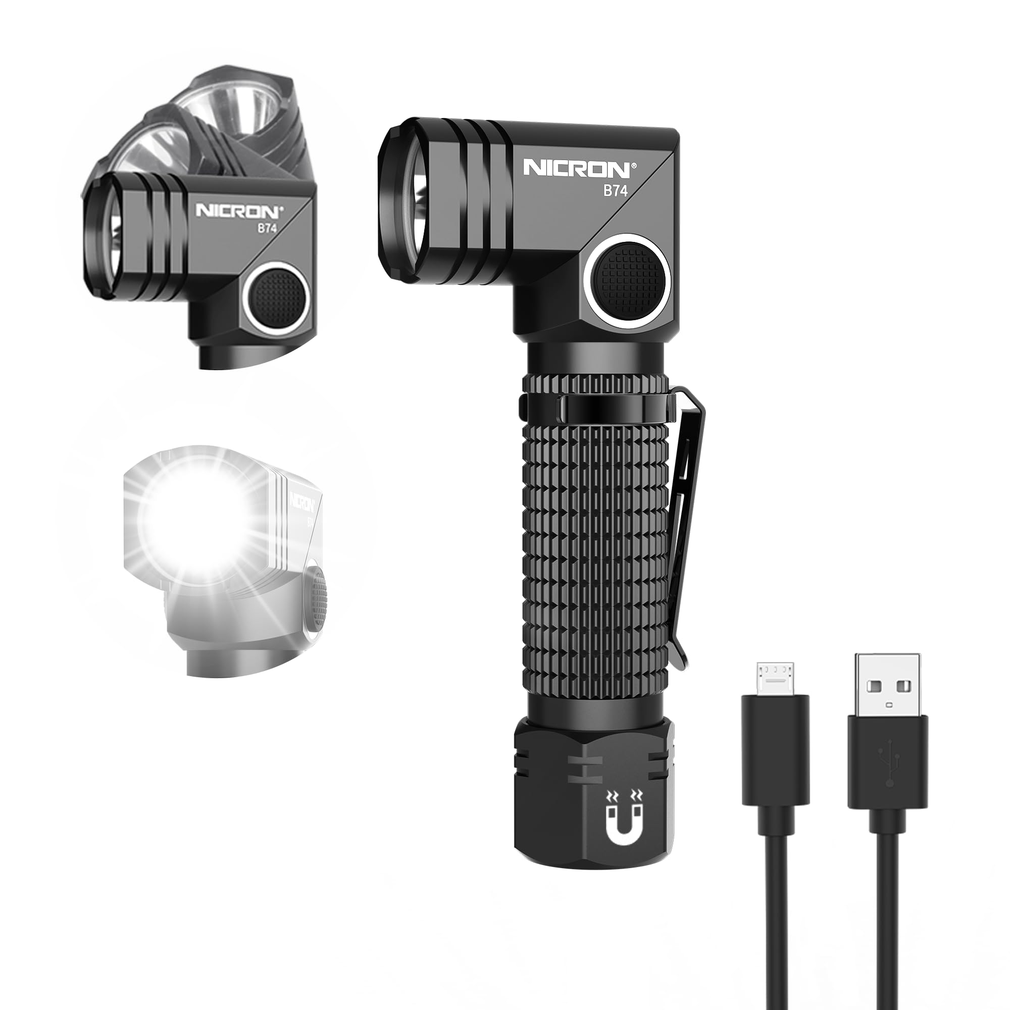 NICRON B74 Torch, 90 Degree Adjustable Head, 700 Lumens High Brightness, IP65 Waterproof, Magnetic Base, Pocket Clip, Rechargeable Flashlight for Hiking, Emergency