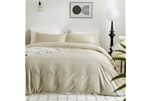 JELLYMONI Cotton Duvet Cover Twin Size - 100% Washed Cotton Linen Feel Textured Comforter Cover, 2 Pieces Breathable Soft Bedding Set with Zipper Closure (Light Khaki, Twin 68"x90")