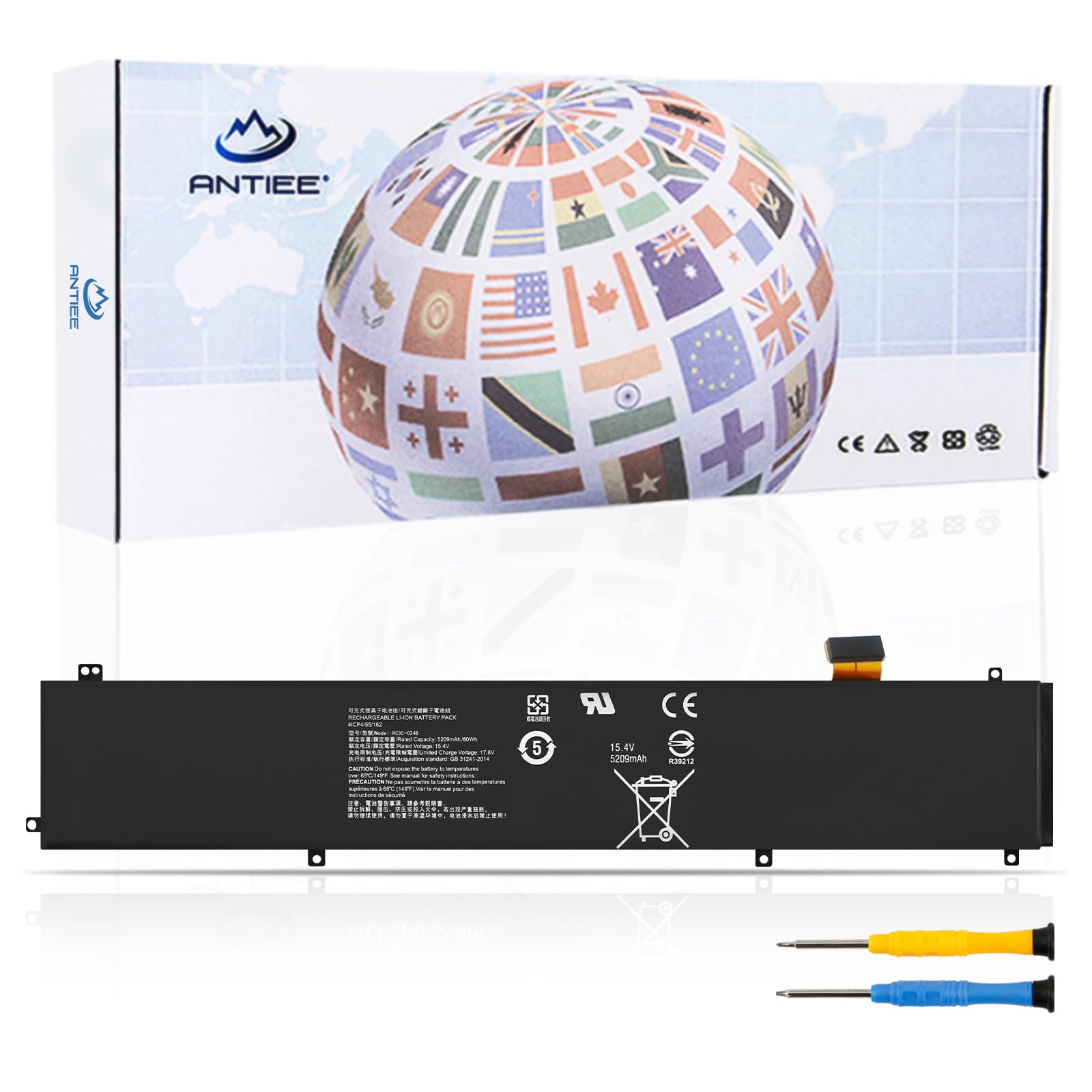 ANTIEE 80Wh RC30-0248 Laptop Battery for Razer Blade Stealth 15 2018 15 GTX 1060 LINGREN 15(i7 8750H) RZ09-02386 RZ09-02386E91 RZ09-02386E91-R3U1 15.4V