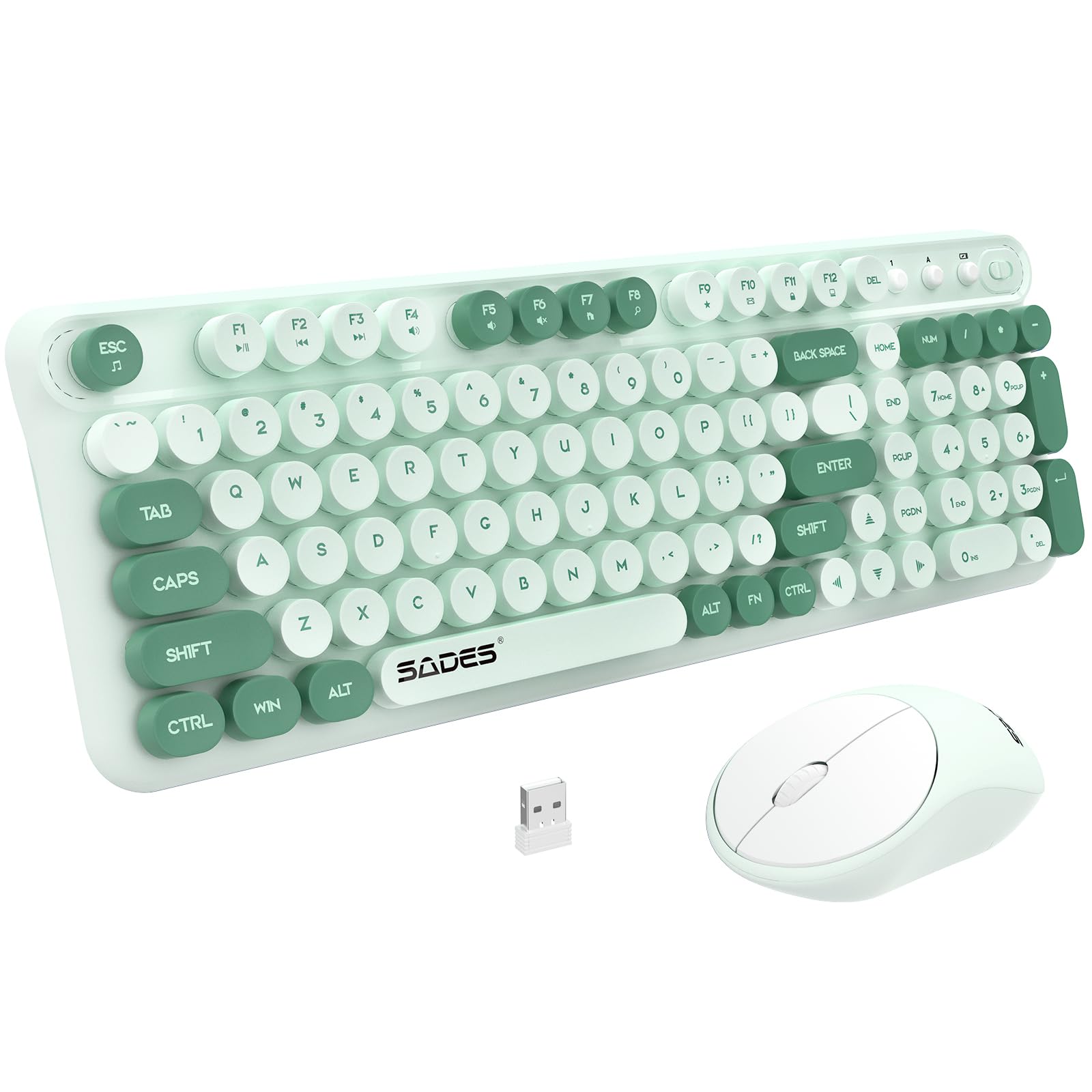 Photo 1 of Wireless Keyboard and Mouse,Retro Typewrite Keyboard and Mouse Combo with Round Keypads,2.4G Cute Full Size Keyboard and Mouse Wireless, Home Office Keyboard for Computer Laptop Windows, Mint Green