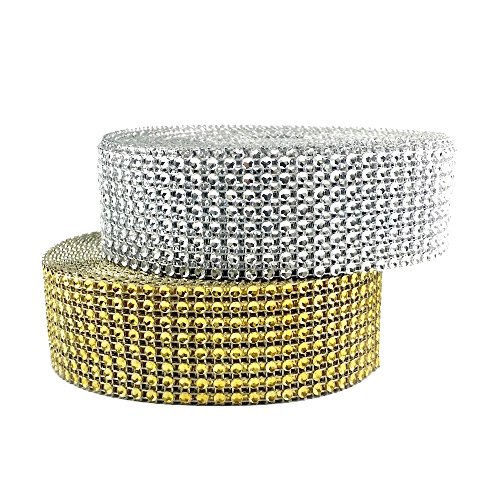 image for CEWOR 2 Rolls 8 Row 10 Yard/Roll Acrylic Rhinestone Diamond Net Ribbon