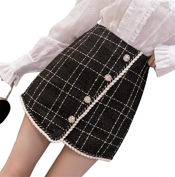 Amazon モリミ ミニツイードスカート レディース Aラインハイウエスト イレギュラー ショート丈 春秋冬 シングル チェック柄 厚いタイトスカート おしゃれ カジュアル 通学 通勤 お出かけ 旅行 スカート 通販