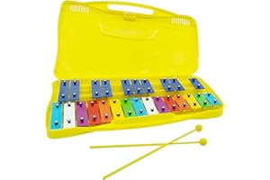VACHAN Xylophone,25 Notes Glockenspiel Xylophone for kids Colorful Musical Toy Metal Keys,Professional Xylophone Instrument with case and Two Safe Mallets for Beginners, Music Teaching, Gifts(Yellow)