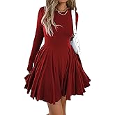 Mieazom Women’s Long Sleeve Casual Swing Dress – A-Line Fit and Flare Skater Dress, Stretchy Mini Dress for Fall Winter