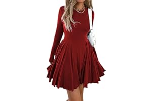 Mieazom Women’s Long Sleeve Casual Swing Dress – A-Line Fit and Flare Skater Dress, Stretchy Mini Dress for Fall Winter