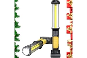 ​​WARSUN Rechargeable COB LED Work Light-Magnetic Hands-Free Trouble Light with Hook, IPX4 Waterproof for Garage Repair, Stocking Stuffers Mens Gifts-Emergency Light Tool for Adults Men Dad (Yellow)​