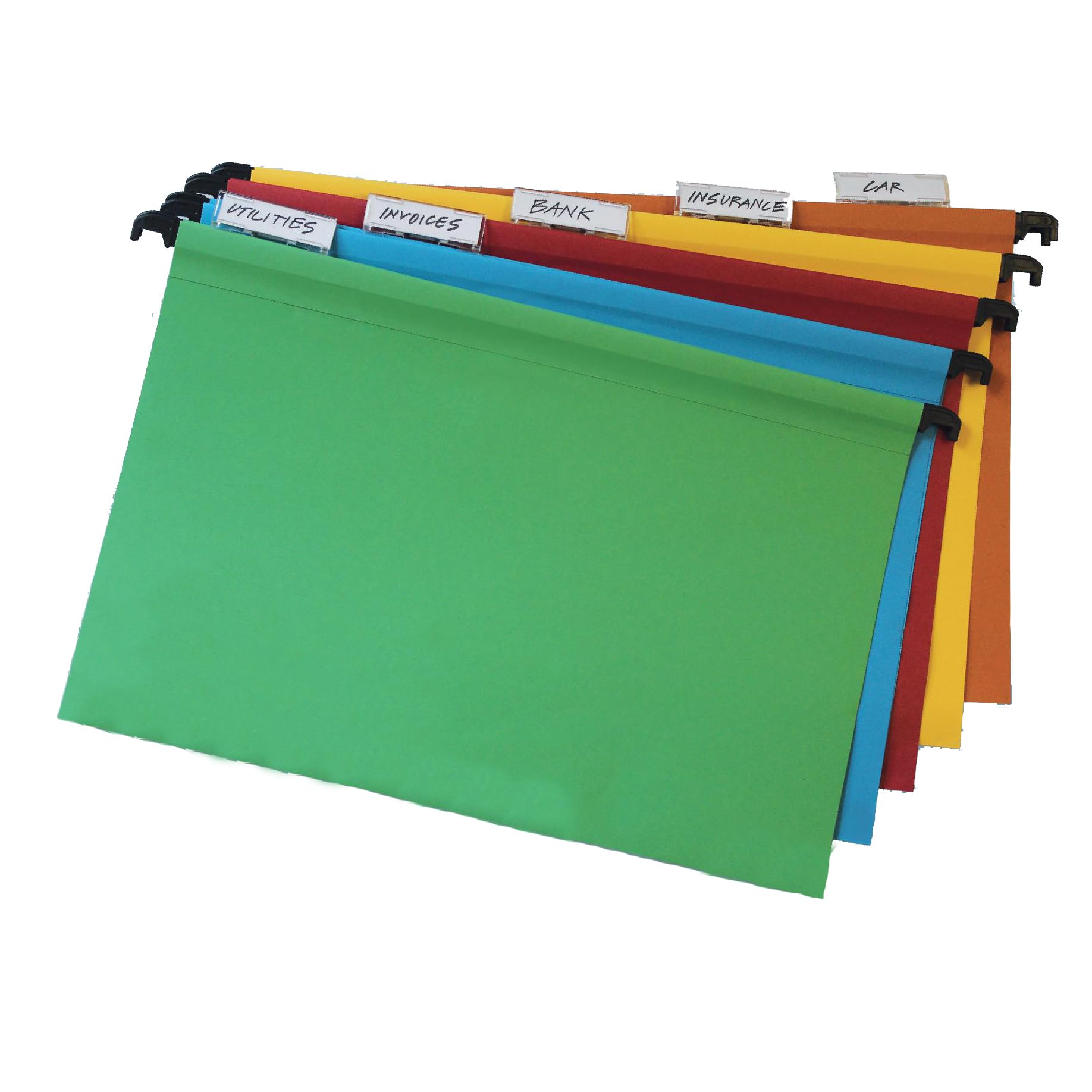 Cathedral Products | A4 Assorted Colour Suspension Files with Clip on Index Tabs and Inserts - Pack of 10