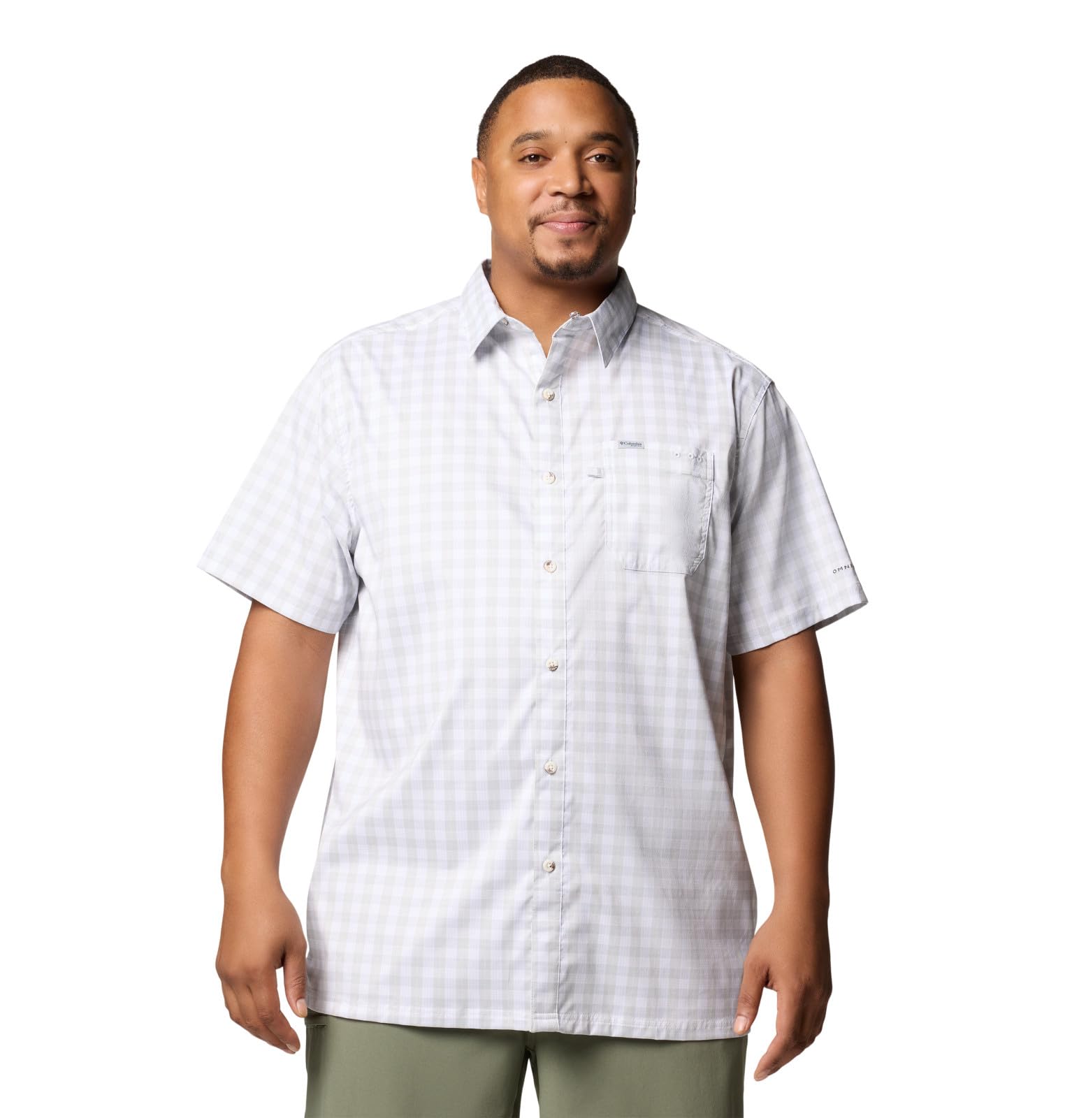 Columbia Mens PFG Super Slack Tide Camp Shirt, Cool Grey Palaka Grid, Small