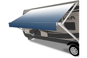 CYLAND RV Awning Fabric Replacement,Camper Trailer Motorized Awning Replacement for Motorhome,Heavy Duty Weatherproof 18.5oz Outdoor Vinyl RV Canopy 19'(Fabric 18'2") Blue Fade