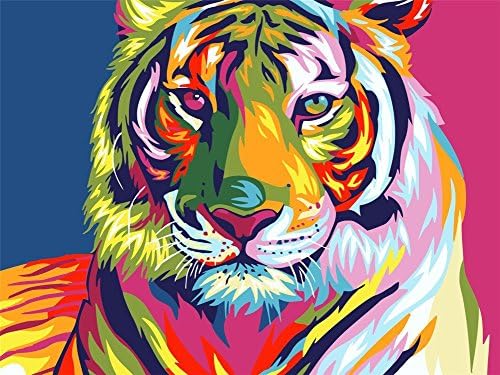 Tirzah Paint by Numbers Kits 40cm x 50cm Canvas DIY Acrylic Painting for Adults and Kids with Paints, Brushes - Colorful Tiger (Without Frame)