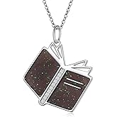 Alphm Book Lover Necklace 925 Sterling Silver Reading Pendant Women Literary Jewelry Present for Book Club Staff Librarian Bookworm