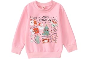BOUTIKOME Girls Christmas Sweatshirt Kids Merry Christmas Shirt Cute Xmas Doodle Graphic Crewneck Pullover Top 6-12 Years