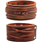 NIGHTCRUZ Punk Leather Cuff Bracelet, 2PCS Vintage Leather Wristband for Men Women