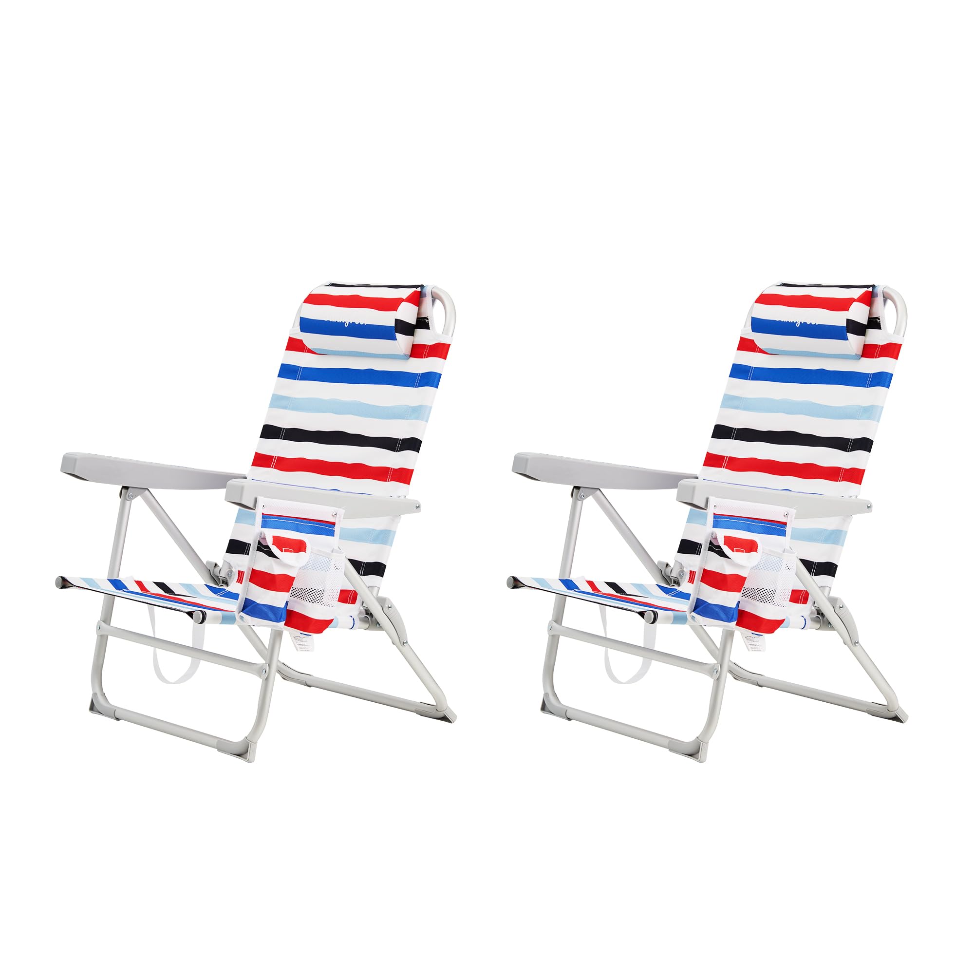 SUNNYFEEL Portable Beach Chair, Folding Low Back Beach Chair, Lightweight Camp Chair with Reclining 