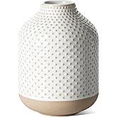 Boho Flower Vase - 5.3 Inch Ceramic White Vase for Pampas Grass, Eucalyptus & Bouquets, Small Home Decor Vases with Dot Embossment, Rustic Farmhouse Centerpiece