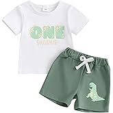 Kayotuas Baby Boy 1st Birthday Outfits Summer One Saurus Shirt and Shorts Set My First Dinosaur Outfit