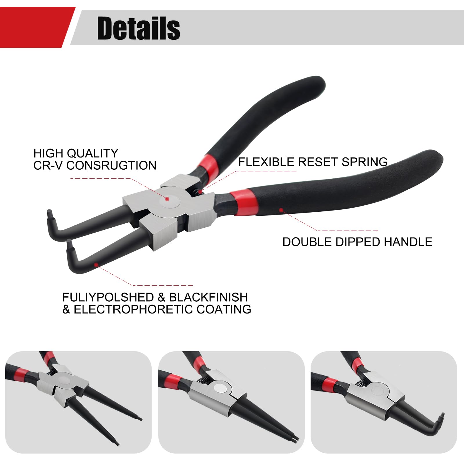 4 Pack 7" Snap Ring Pliers Set With Storage Pouch, Heavy Duty