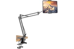 VoltifyMax Tablet Stand Holder, Adjustable Tablet Phone Holder for Desk and Bed, Upgraded Stable Metal Base with Flexible Arm, Compatible with iPad Kindle Stand and Cell Phones Devices (4.7''-11'')