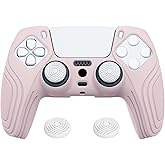eXtremeRate PlayVital Samurai Edition Cherry Blossoms Pink Anti-Slip Controller Silicone Skin for ps5, Ergonomic Soft Rubber Protective Case for ps5 with White Thumb Stick Caps