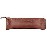 Londo Genuine Leather Pen Case with Zipper Closure, Pencil Pouch Stationery Bag