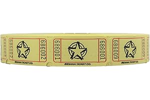 INDIANA TICKET CO. 2000 Count Star Raffle Ticket Roll (Yellow) - Tickets for Fundraisers, Carnivals, Door Prizes, 50/50 Drawings, Food & Drink, Events, Classroom Rewards - 1 of 8 Colors - Made in USA