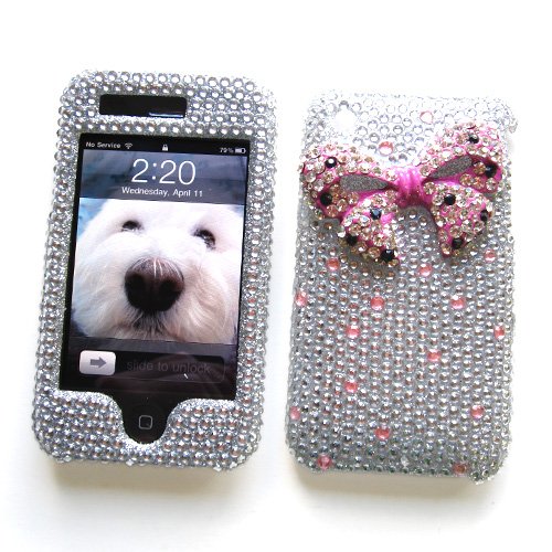 Cellular Connection Hard Case Rhinestone for Apple iPhone 3G/3GS-Pink Ribbon on Silver