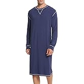 SWOMOG Mens Nightgown Long Sleeve Lounge, Sleep Henley Shirt Pajama Big & Tall Nightshirt Comfy Nightwear S-XXL