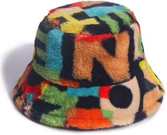 N / A Plüschhut gestreifte farblich passende Damen Kunstpelz Eimer Hut