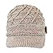 Chunky Cable Knit Marled Beanie Hat w/ Visor Brim, Warm Fuzzy Winter Skull Cap