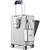 feilario Aluminium Frame PC Hard Shell Spinner Wheels Luggage,20.8"X15"X8.7 Airline Approved Built-In TSA lock Carry on Suitcase, with Cup Holder, USB Port, Phone Holder