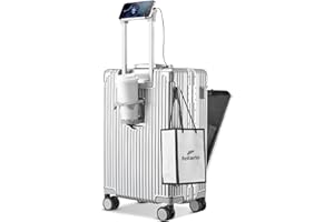 feilario 20in Aluminium Frame Zipperless PC Hard Shell Spinner Wheels Luggage, Built-In TSA lock Carry on Suitcase, with Cup Holder, USB Port, Phone Holder