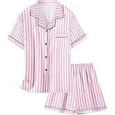Schbbbta Girls Womens Pajamas, Satin Silky Pjs Set Kids 2Pcs Button-Down Nightwear Sleepwear Gift for Mommy and me