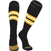 PEAR SOX Striped OTC Baseball, Softball, Football Socks (F) Black, Gold, White