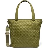Simple Modern Quilted Tote Bag for Women | Medium Size w/Compartments & Laptop Sleeve | Adjustable Strap | Zipper Top