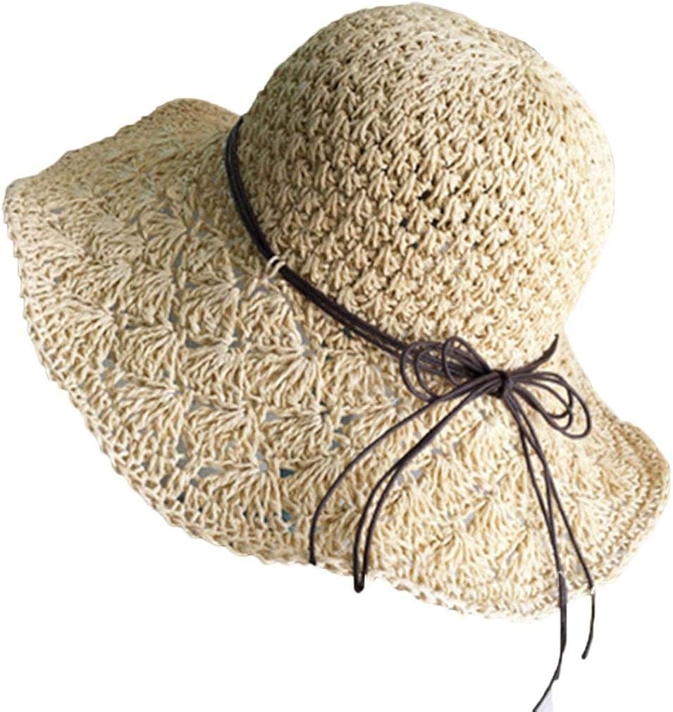 Handwoven Ladies Straw Hat Foldable Beach Hat Bow Visor Butterfly Easy