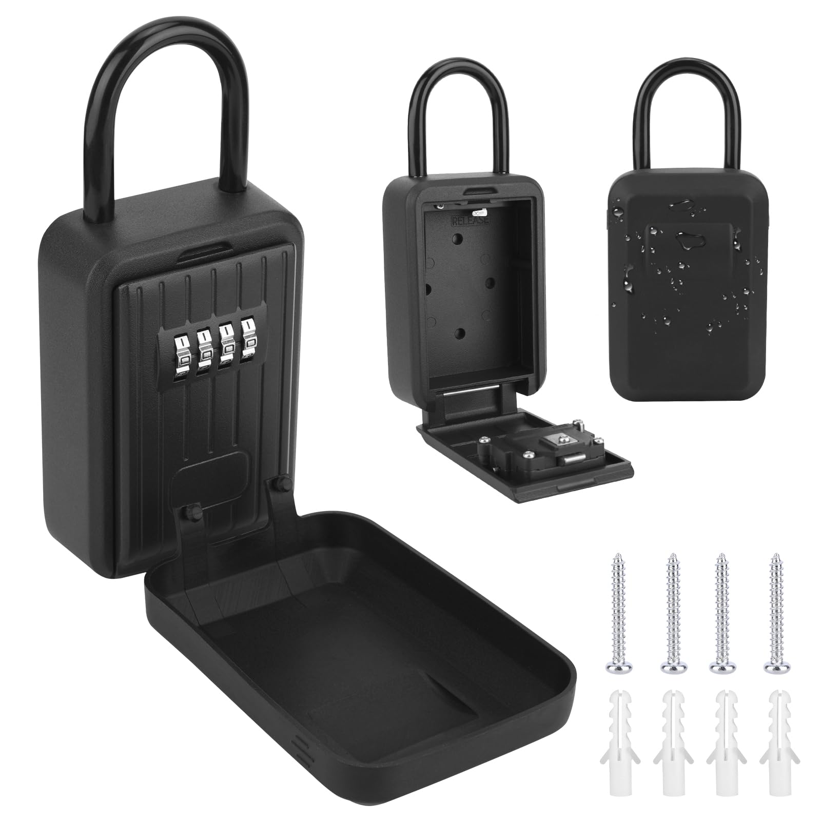 Miawtro Key Safe, Key Lock Box Outdoor Waterproof with Removable Lock Buckle and 4 Digit Combination Resettable Password, Key Boxes Wall Mounted for Home, Office, Garage Key Lock Box