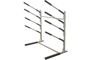 SPAREHAND Freestanding 4+1 Tier Paddle Board Storage Rack - TL-401B Freestanding SUP Organizer with Adjustable Cradle Arms - Tool-Free Assembly – Suitable for Indoor & Outdoor Display – Pebble Silver