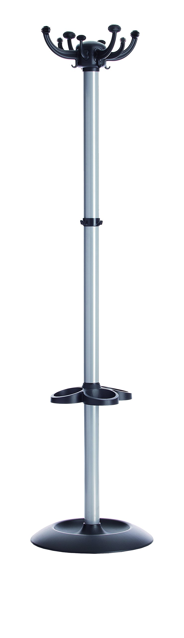 Office Hippo Contemporary Coat And Umbrella Stand with 12 Hooks, Metal, Silver, 41 x 41 x 164.5 cm