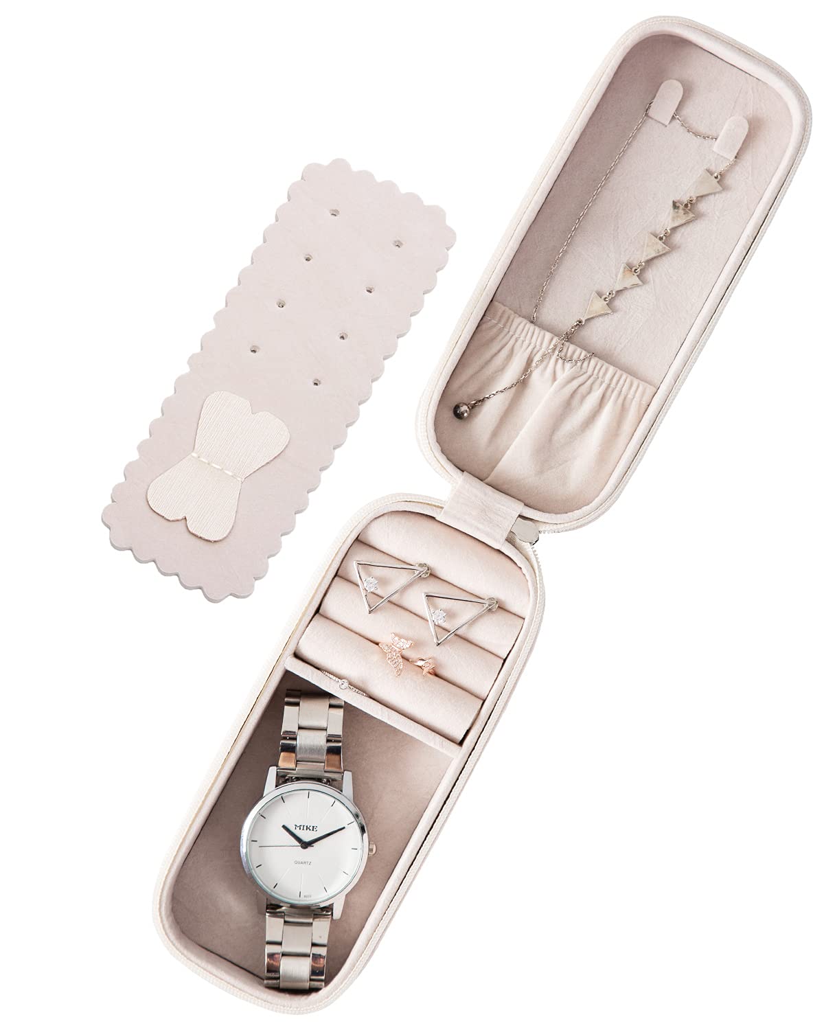 SANQIANWAN PU Leather Jewellery Box (White), Women's Small Jewellery Storage for Rings, Earrings, Necklace, Wrist Watch