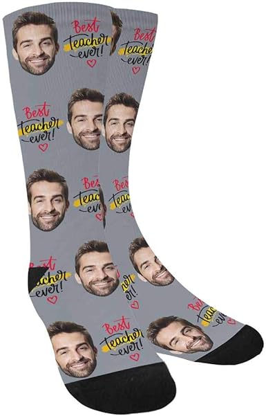 Amazon Com Custom Face On Socks Best Teacher Ever Socks With Personalized Faces On Them Clothing