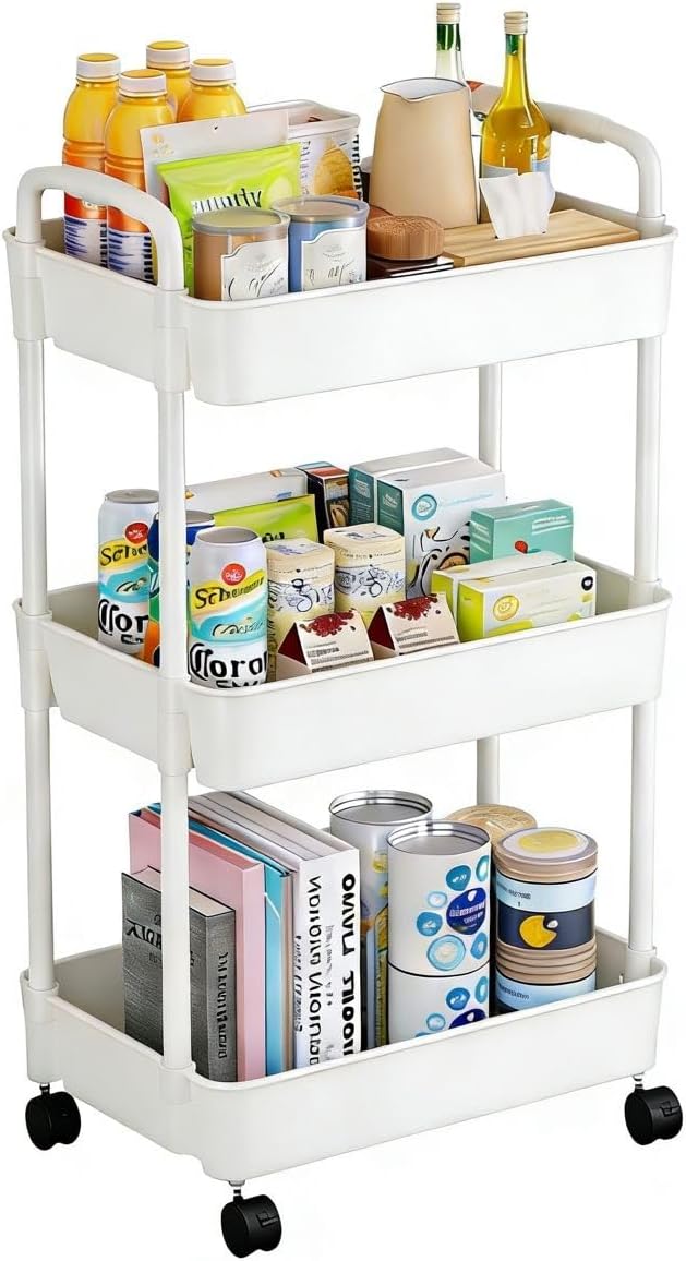 Multibao 3 Tier Storage Trolley on Wheels White 35x24x68 cm