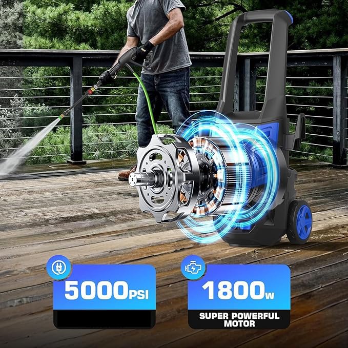 Professional Pressure Cleaner 5000PSI, 4.0GPM Portable Power Cleaner with 4 QC Nozzles and Soap Bottle, Cleaner Machine for Cars/Home/Driveways/Patios/Decks/Fences (Blue)