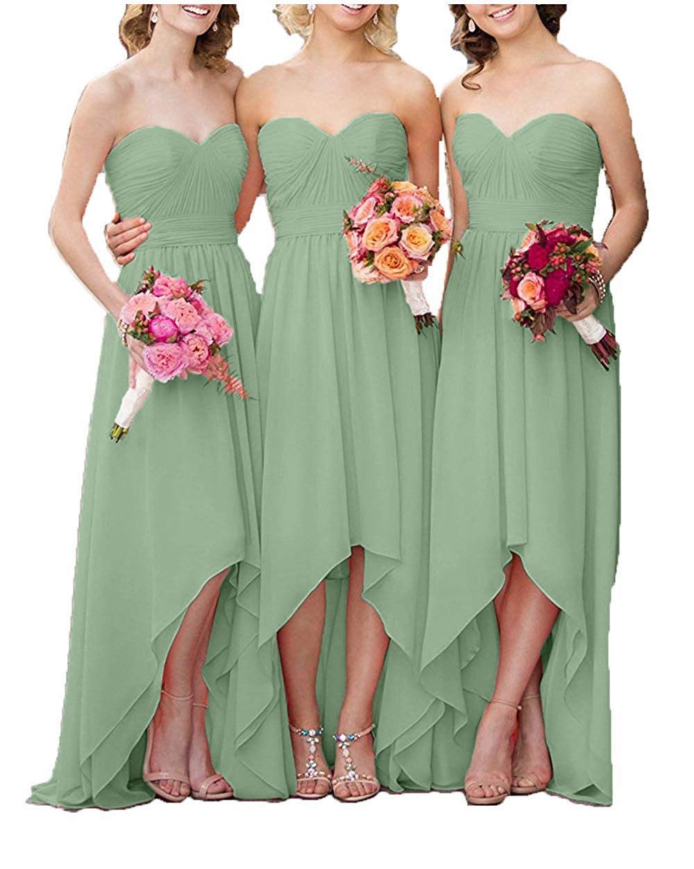 MEET High Low Bridesmaid Dresses Strapless Long Chiffon for Women
